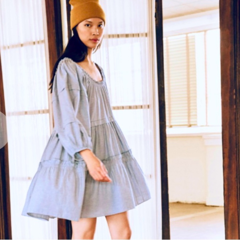 The GREAT The Short Nightingale Dress Blue Chambray Summer Resort Size 2 / M